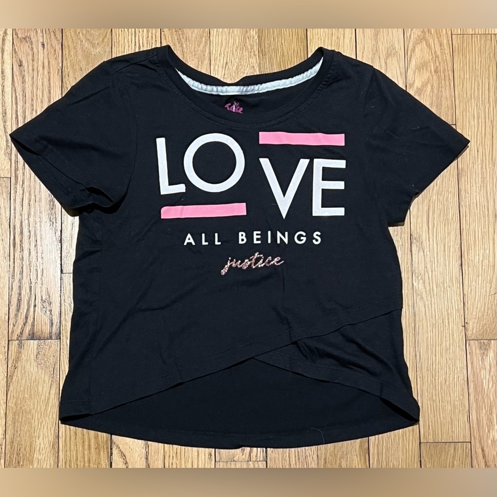 Girls Justice Black Tee with Pink and White Accents 12/14
